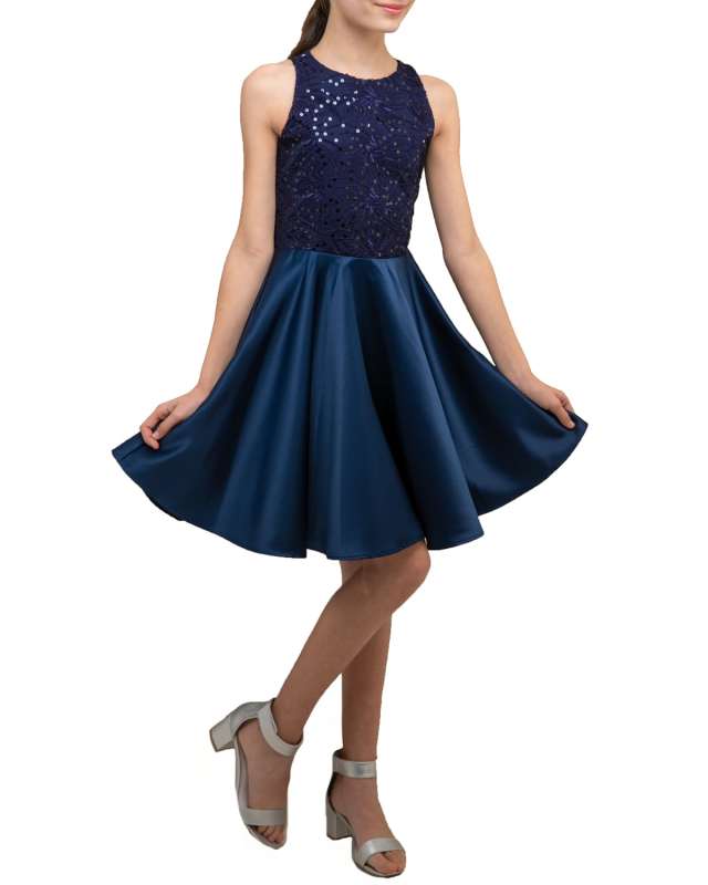 Girl's Pleated Sequin Racerback Dress, Size 7-16